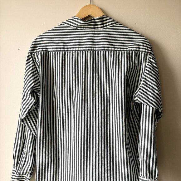 Vintage Grey & White Stripe Button Down Shirt Blouse - Picture 3 of 5